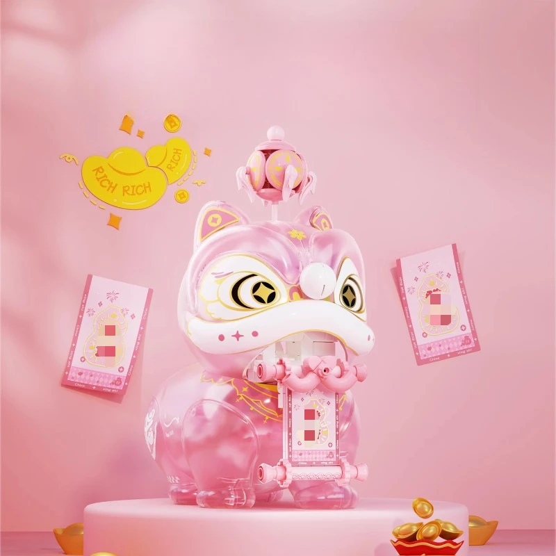 مكعبات بناء صحوة الأسد، الاتجاه الوطني، نموذج الأسد الإبداعي، ألعاب تعليمية مجمعة للأطفال، زخارف سطح المكتب