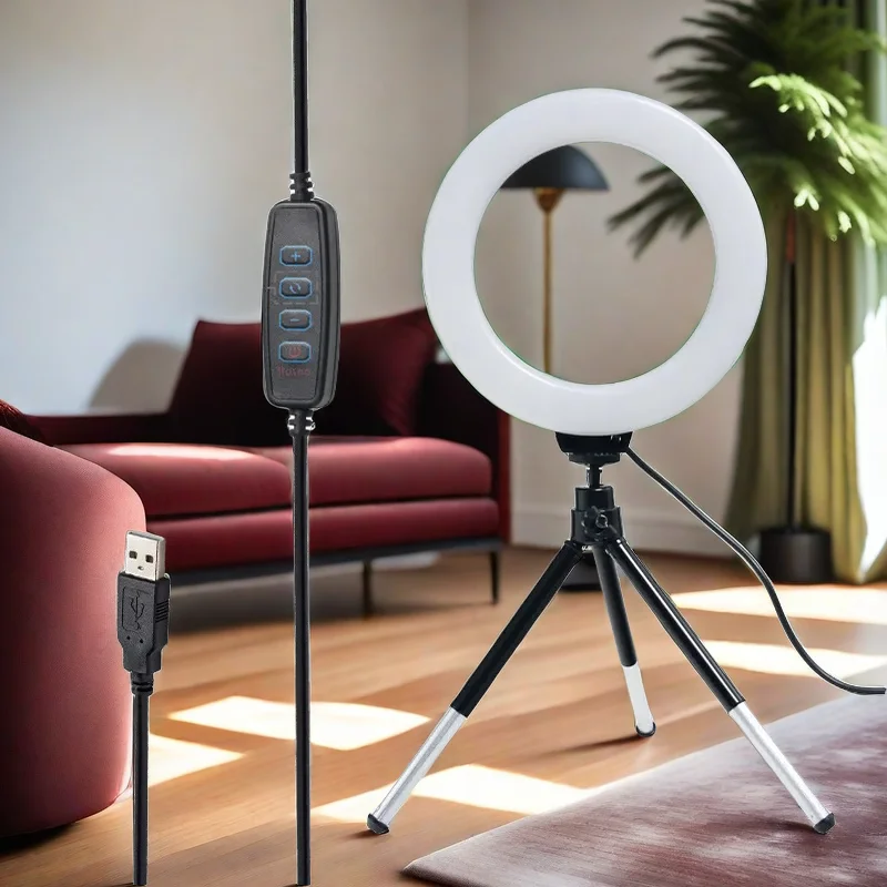 Ring Light 6inch LED RingLights With Tripod Stand Desktop Video Selfie Ring Lamp USB Plug For YouTube Live Photo Photography