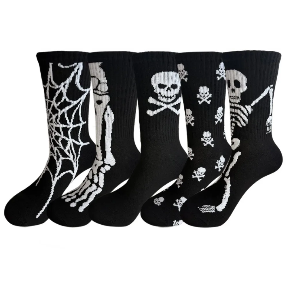 Men Women Tube Socks, Skull Rose Print Funny Novelty Street Style Socks For Skateboard Basketball Sport