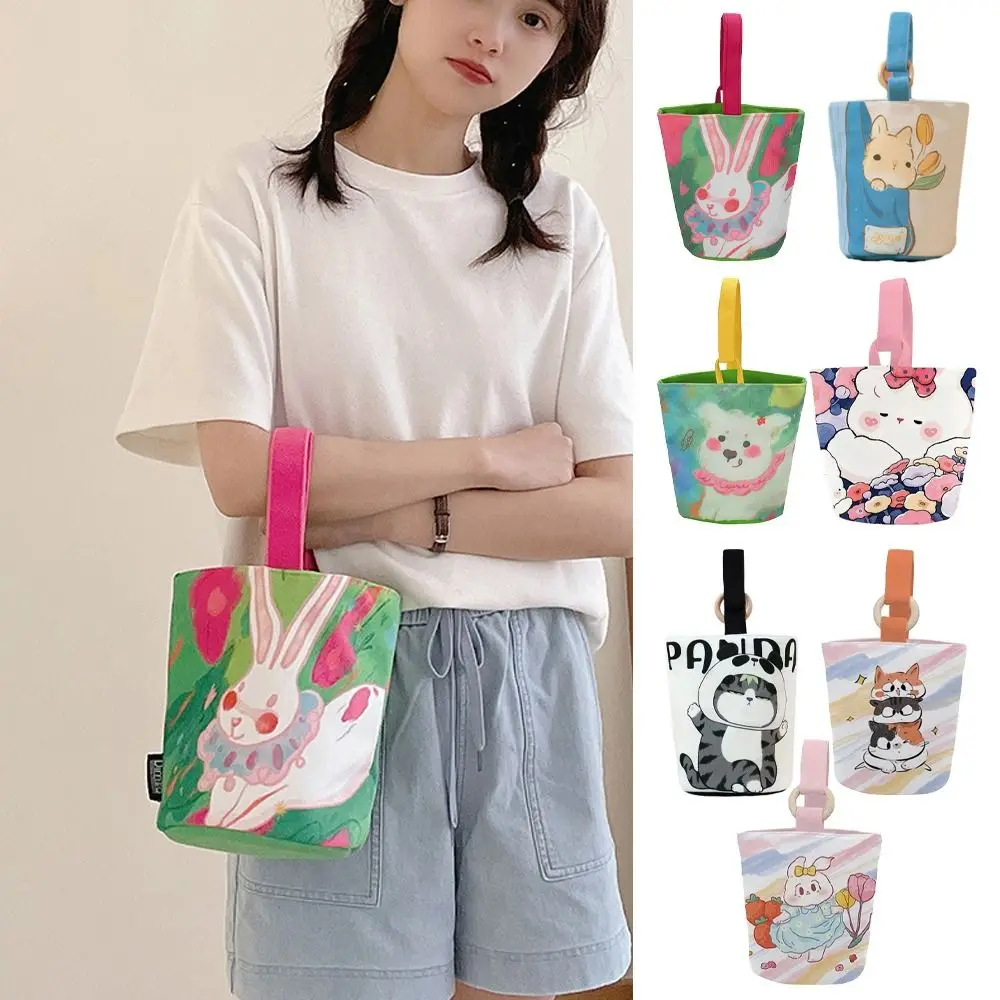 

Cat Cartoon Canvas Bucket Bag Cute Rabbit Print Dog Lunch Bag Mommy Bag Tote Bag Rabbit Handbag Shopping