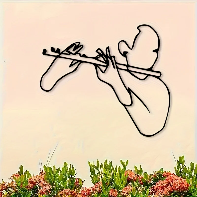 1Minimalist metal wall piece आर्ट，Depicting a flutist 1pc