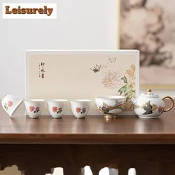 Chinese White Phoenix Dance Nine Heavens Ceramic Tea Set Complete Set Tea Ceremony Set Teapot and Tea Cup Set Teaware Craft