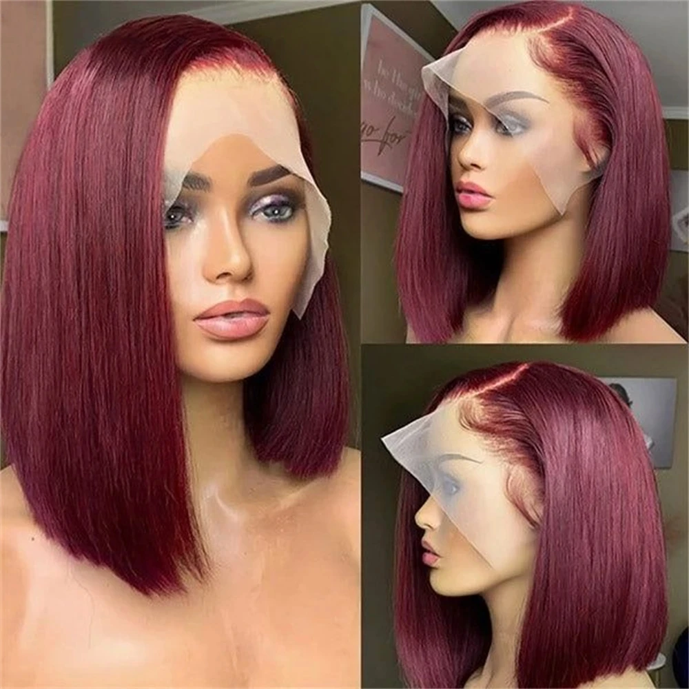 

13x4 Burgundy Bob Wig Human Hair 200% 99J Bob Lace Front Wig Pre Plucked Bob Wig Human Hair Short Bob Straight Human Hair Wig