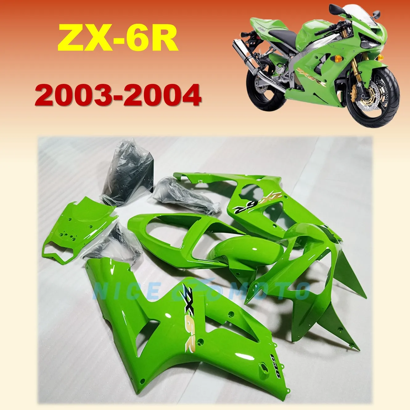 

Fit for Ninja ZX6R 2003 2004 ZX-6R 03 04 ZX 6R Plastic Injection Mold Fairing kit Green Motorcycle Bod Modification