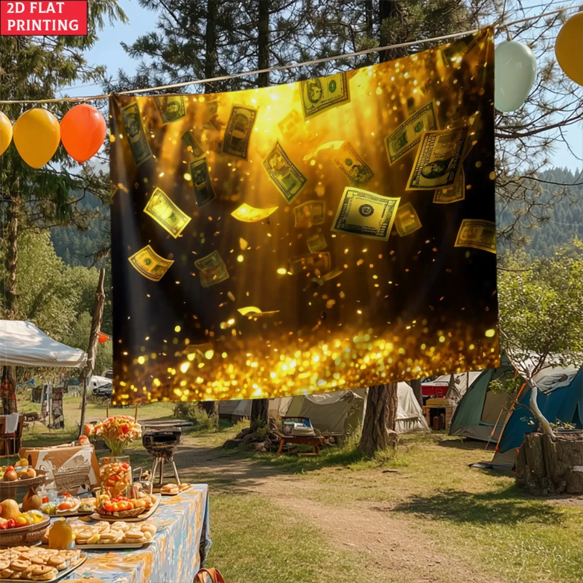 unframed Money Rain Golden Dollar Bill Wall Tapestry Wealth Fortune Art Decor Luxury Home Decoration Money Shower Design