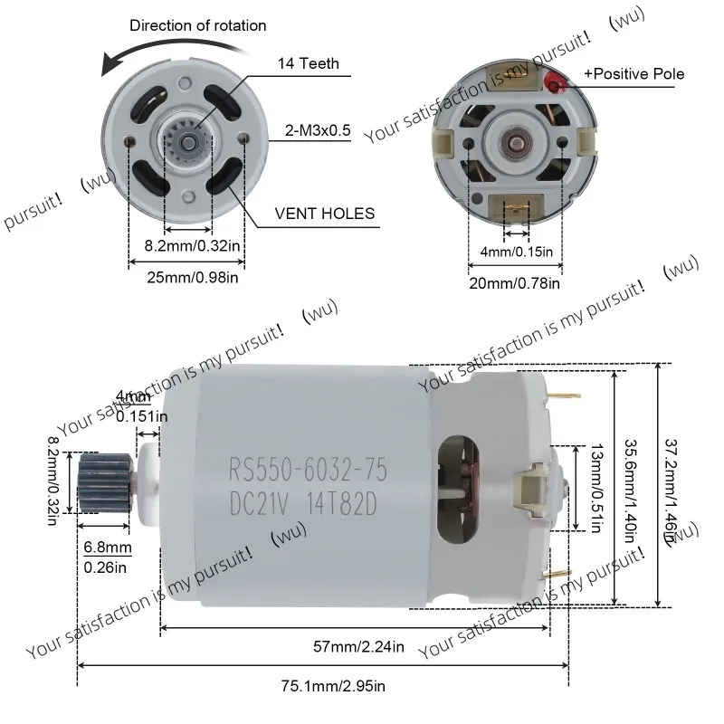 FOR RS550 Micro DC Motor 21V 25000RPM Reciprocating Chainsaw Charging Hand Saw Electric Drill 8.2mm14 Teeth Electric brush