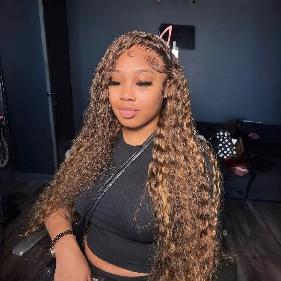 

Парик из натуральных человеческих волос с прозрачной HD-основой 13x4/13x6, каштановый с мелированием, кудрявый, с эффектом глубокой водной волны, цвет омбре, 27 оттенков.