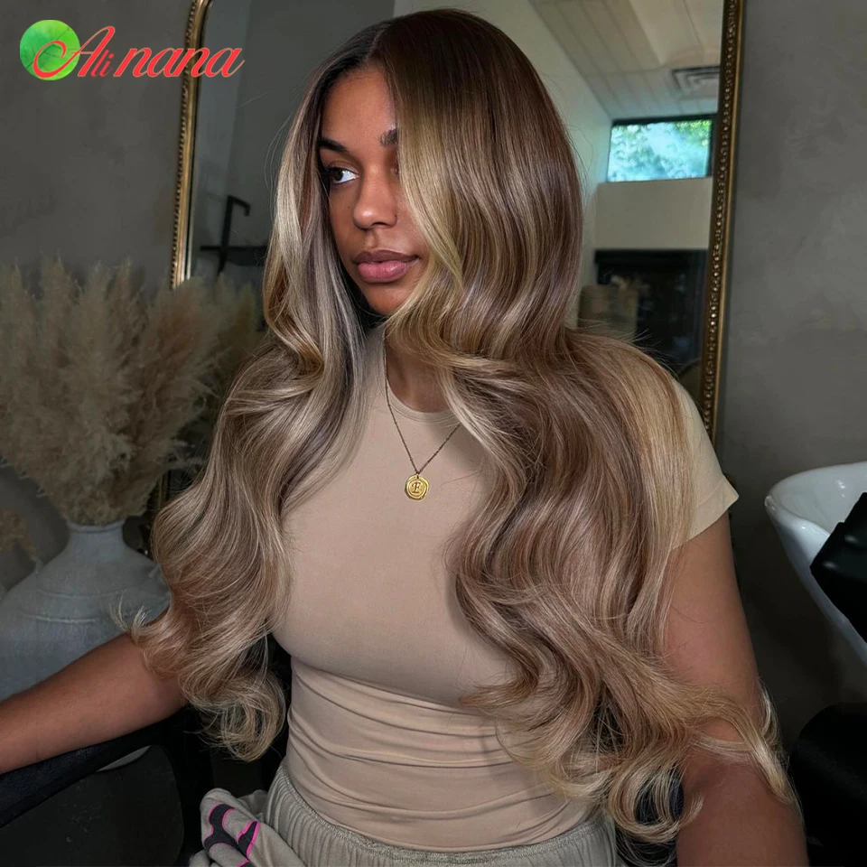 Highlights Ash Blonde Brown Colored 13X4 Lace Front Wigs Bleached Knots Pre-Plucked 7X5 Lace Closure Human Hair Wigs For Women