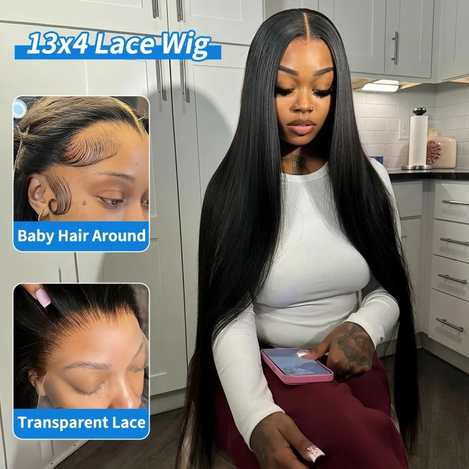 Black Hair Straight Human Hair Wig 4x4 5x5 Glueless Bone Straight Lace Front Wigs 13x4 13x6 HD Lace Frontal Wigs For Black Women image 3