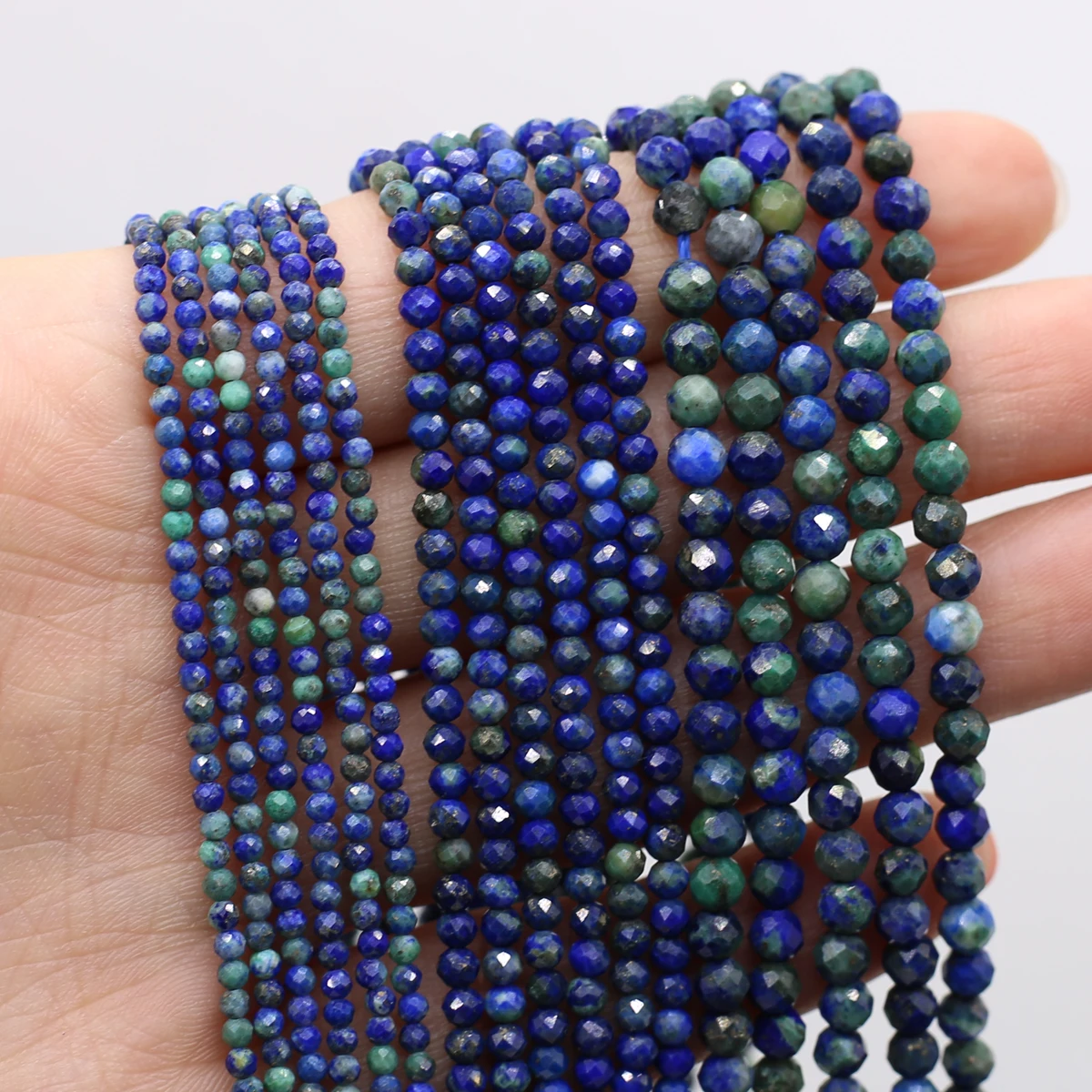 2/3/4 mm runde facettierte Edelsteinperlen Naturstein Lapislazuli Spacer Perlen für Schmuckherstellung DIY Halskette Armband Zubehör
