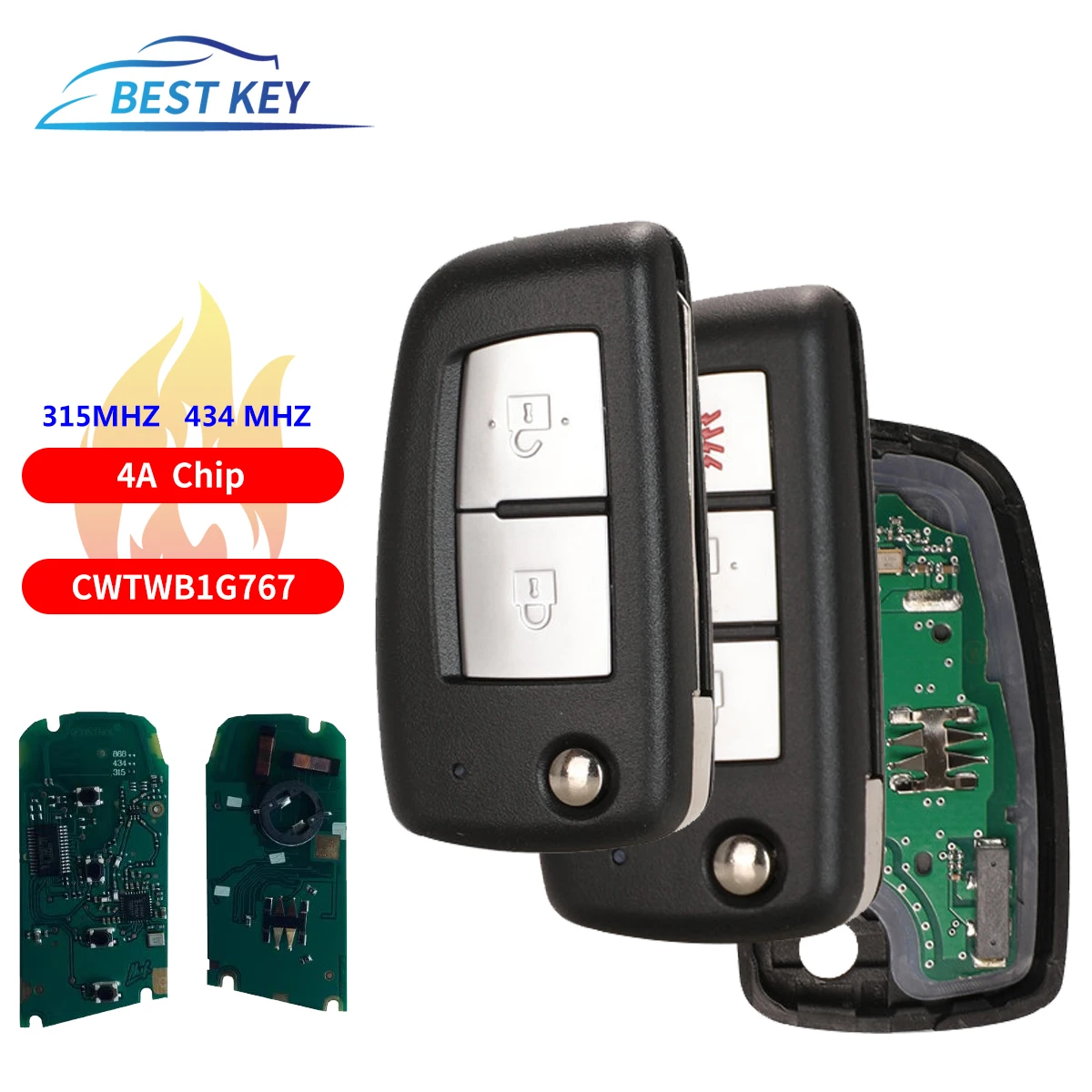 

BEST KEY Flip Remote Key For Nissan Qashqai J11 Pulsar C13 Juke F15 X-Trail T32 Micra 2/3 Buttons 433MHz 4A PCF7952E CWTWB1G767