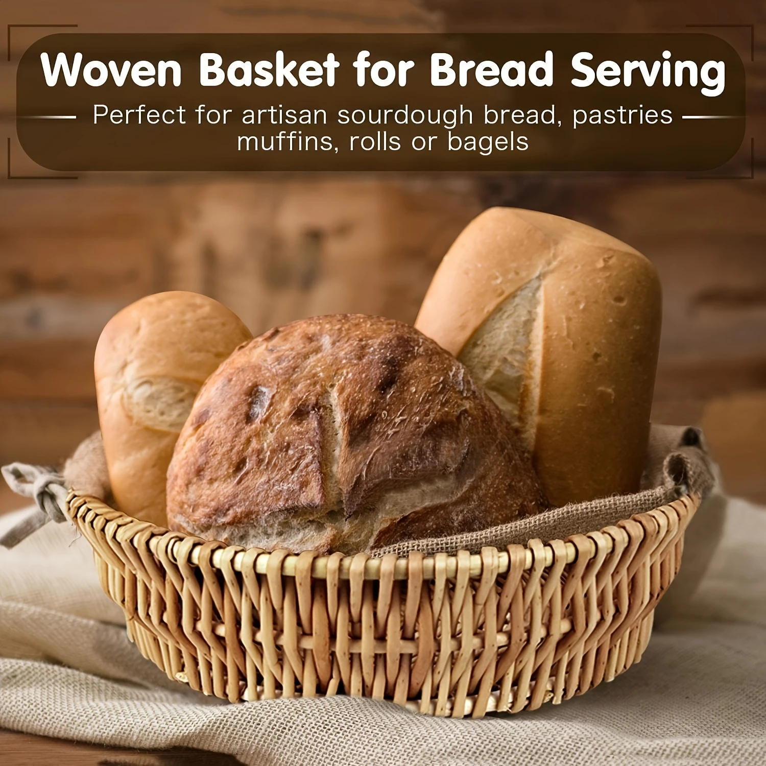 basket, Wicker Bread Baskets, Food Serving Baskets, Handmade Woven Pantry Organizer for Storing Bread