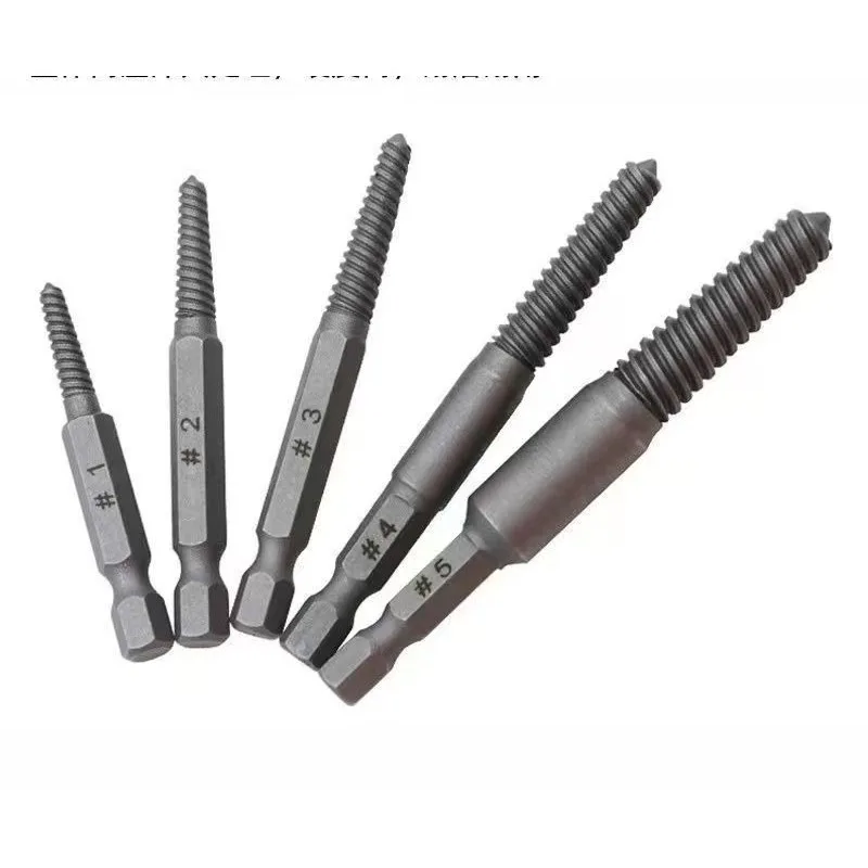 5PC Broken Wire Extractor Set Fine & Coarse Tooth Hex Shank for Water Pipe Hand Drill