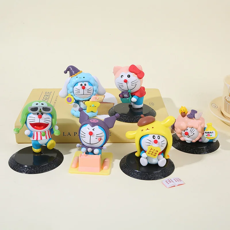 Doraemon cross-dressing série modelo bonito figura de mesa anime decoração de mesa ornamentos kawaii brinquedos infantis presente de aniversário