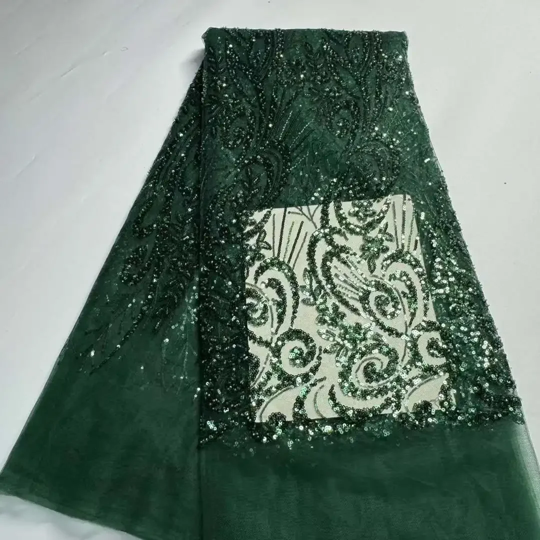 

High Quality African Nigerian Hot Selling Sequins Evening Lace Fabric Sequined Net French Lace for Party Dress Sewing AH0490