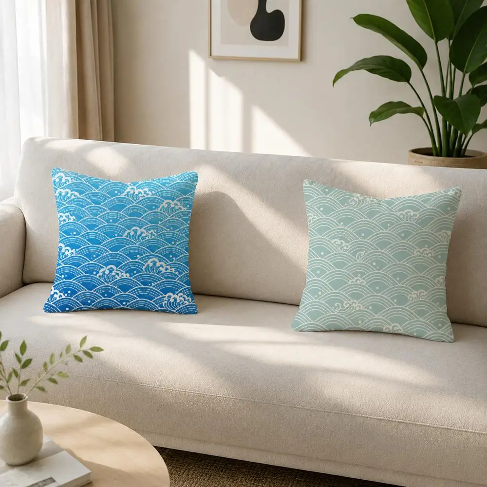 Classic Japanese Repeating Motif Seigaiha Ocean Wave Pattern Soft Plushs Fluffy Throw Pillow Cases for Sofa Bedroom Home Decor