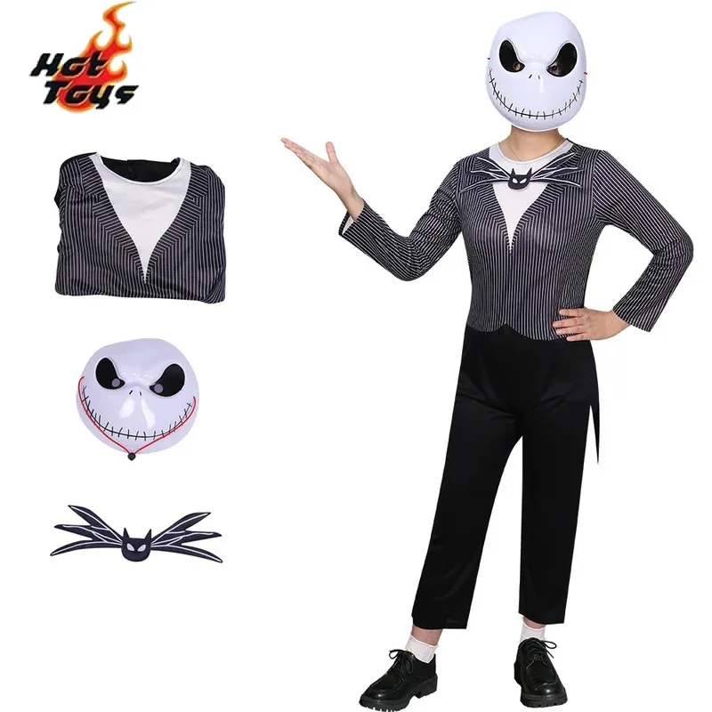 

l2025l New Child The Nightmare Jack Skellington Cosplay Costume Jack Before Mask Cos Bodysuit Suit Halloween For Boys Girls Kids