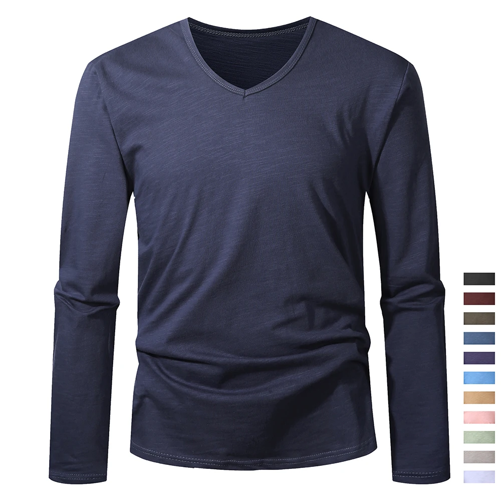 100% Baumwolle Herren T-Shirt Langarm Hochwertige Männer-T-Shirts Lässige Modische Oberteile Weiches Homme-Kleidungsstück Schwarz Weiß T-Shirt für Männer – Detail 2