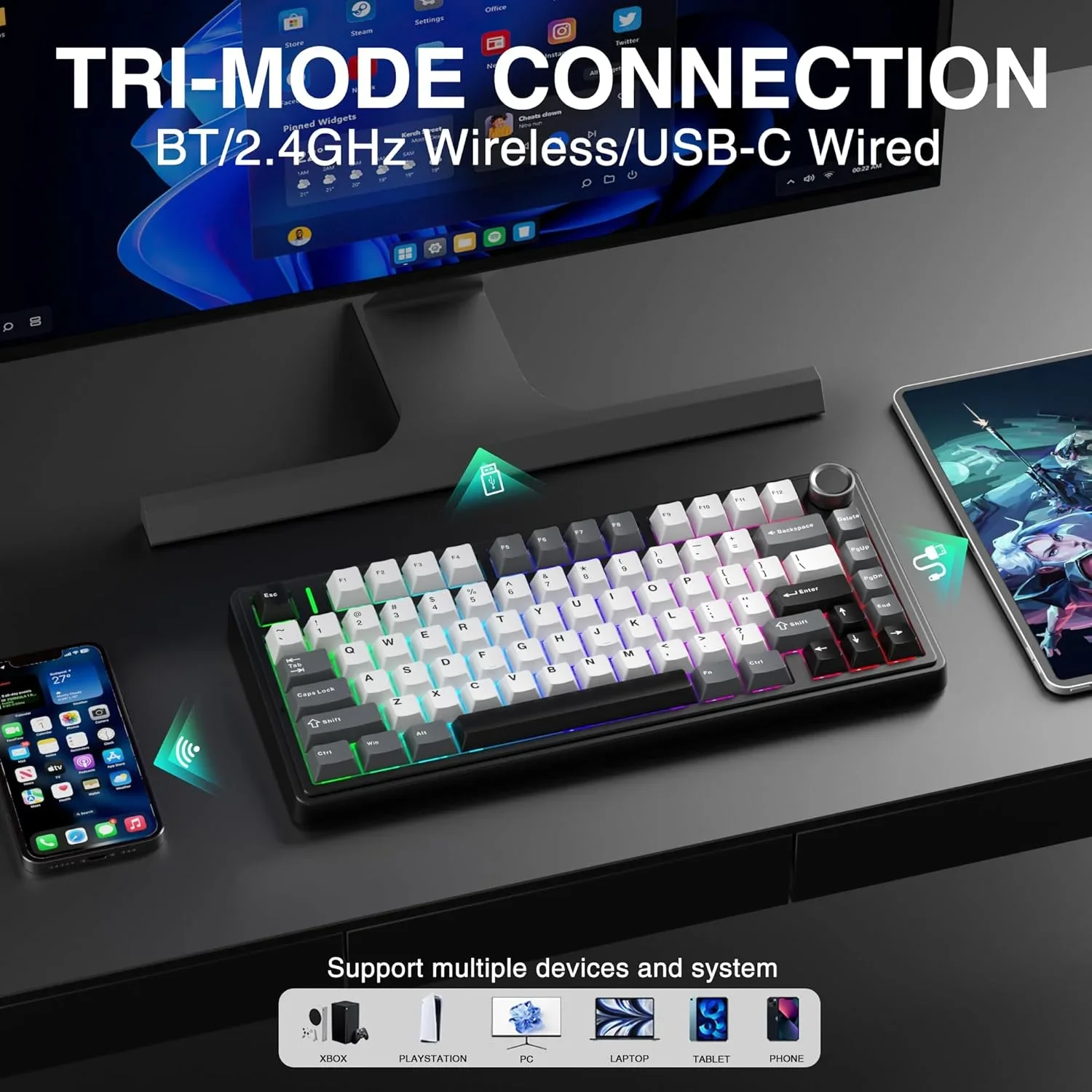 AULA F75 HE Wireless Gaming Keyboard Hall Effect Magnetic Switch Keyboard with Rapid Trigger 75% TKL Hot Swappable Keyboard 8KHz