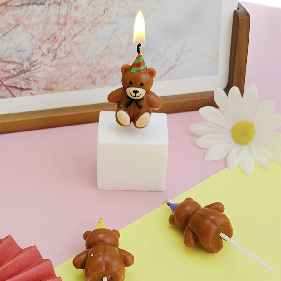 Hot Sale 1 PCS Cartoon Bear Cake Happy Birthday Candle Baby Bear Children's Party Cute Bear Baking Decoration