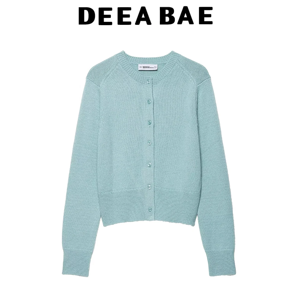 

DEEABAE 2025 Autumn New Women's Sweet and Fashionable Round Neck Button Long Sleeve Knitted Cardigan Coat