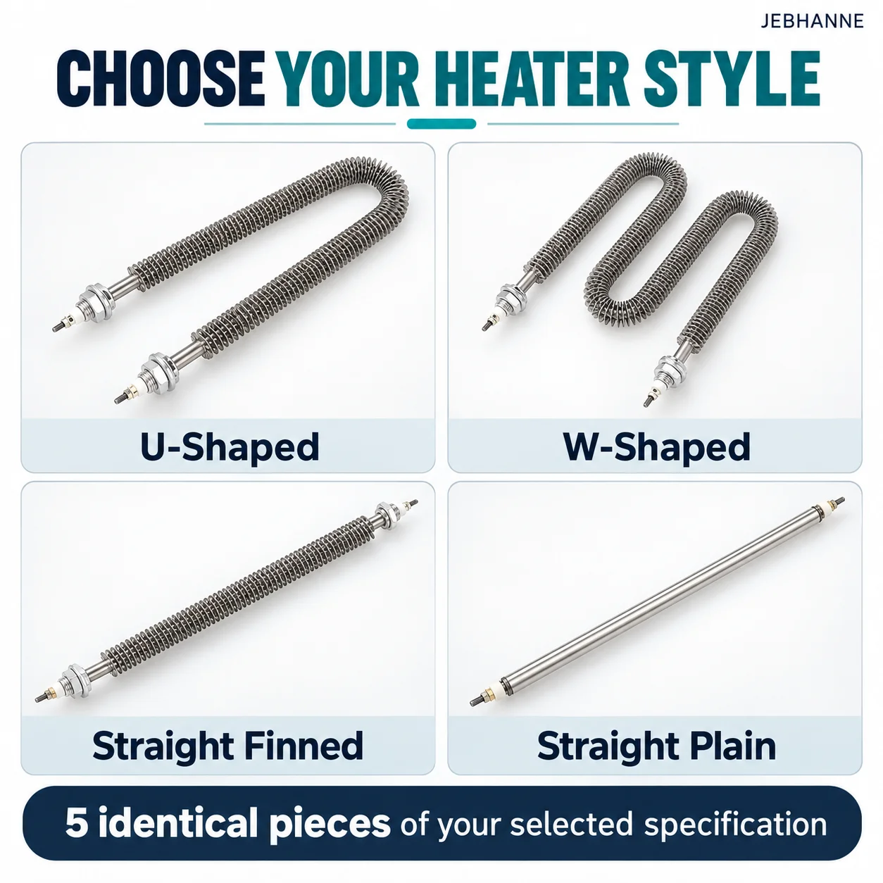 5PCS Stainless Steel Finned Tubular Heating Element U W Shape Electric Heater Tubes for Industrial Ovens Paint Booths 220V 380V