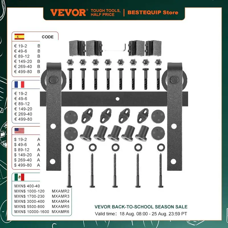 VEVOR 5FT-18FT Classic Rail Sliding Barn Door Black Double Doors Single Track Hardware Sliding Door Track Kit Wheel Track System