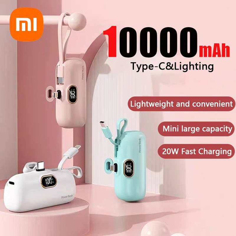 Xiaomi 2in1 Portable Power Bank 10000mAh Plug-in External Battery Sufficient Capacity Battery Fast Charger For iPhone Samsung