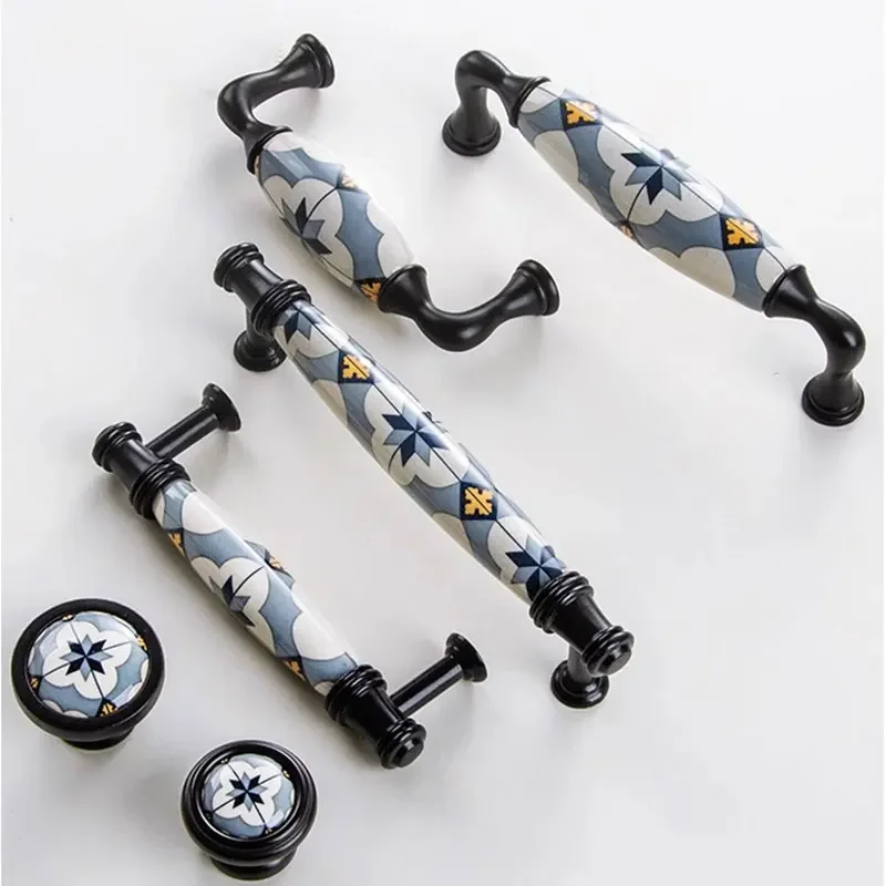 درج خزانة على الطراز الخزفي الأزرق المتوسطي من مادبورغ ، باب خزانة ملابس رعوي أوربي ، متعدد الاستخدامات ومحمول ، مقبض أبيض #2