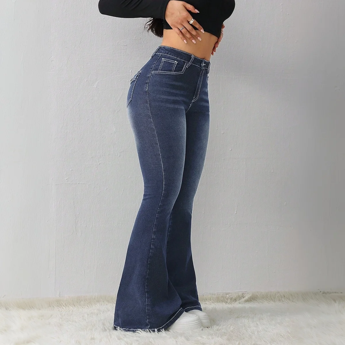 Y2K High Waist Flare Denim Pants for Women Stretchy Slim Fit Casual Vintage Retro Style Elastic Comfortable Jeans for Daily Wear