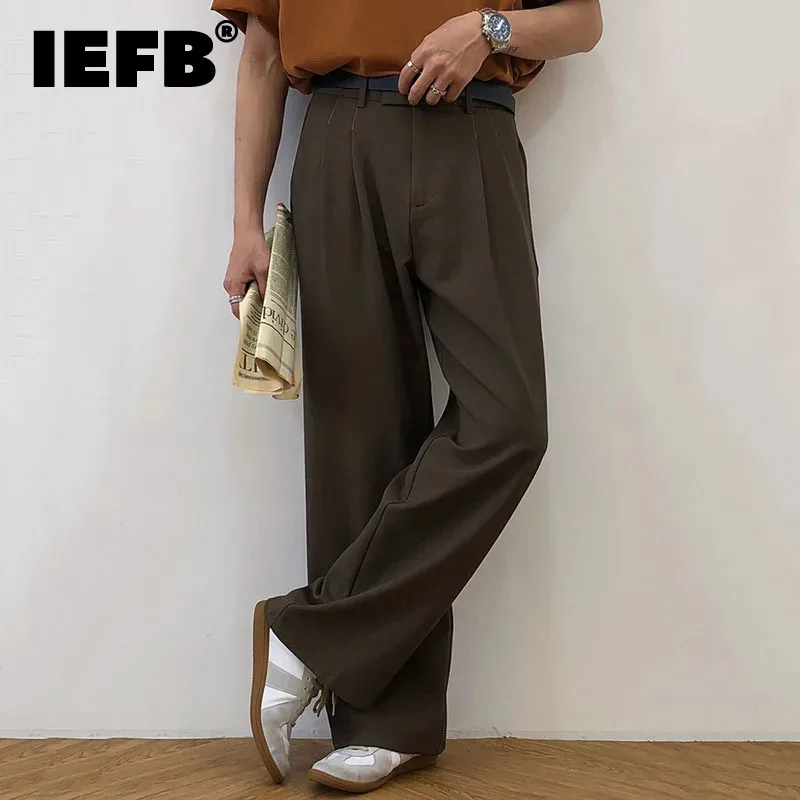 

IEFB Мужская одежда, новые корейские шикарные мужские костюмные брюки, повседневные мужские универсальные прямые брюки, широкие винтажные брюки, осень 2024, 9Y1937