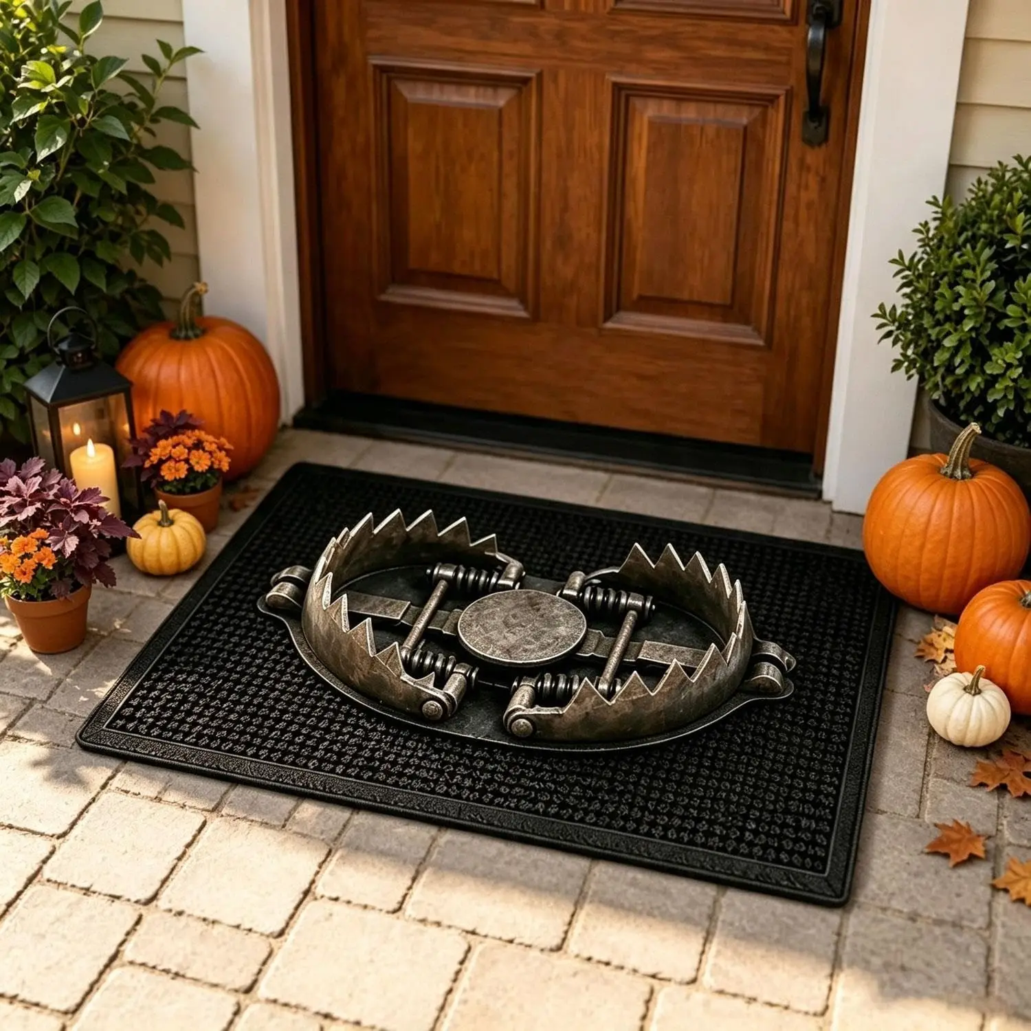 Trick Trap 3D Illusion Door Mat Bear Trap Pattern Halloween Rug for Bathroom Bedroom Entrance and Porch