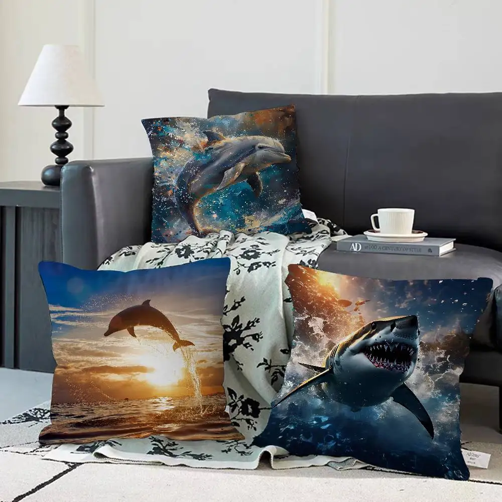 3D Ocean World Shark Dolphin Pillow Case Removable Washable Cushion Cover – All-Season Soft Linen