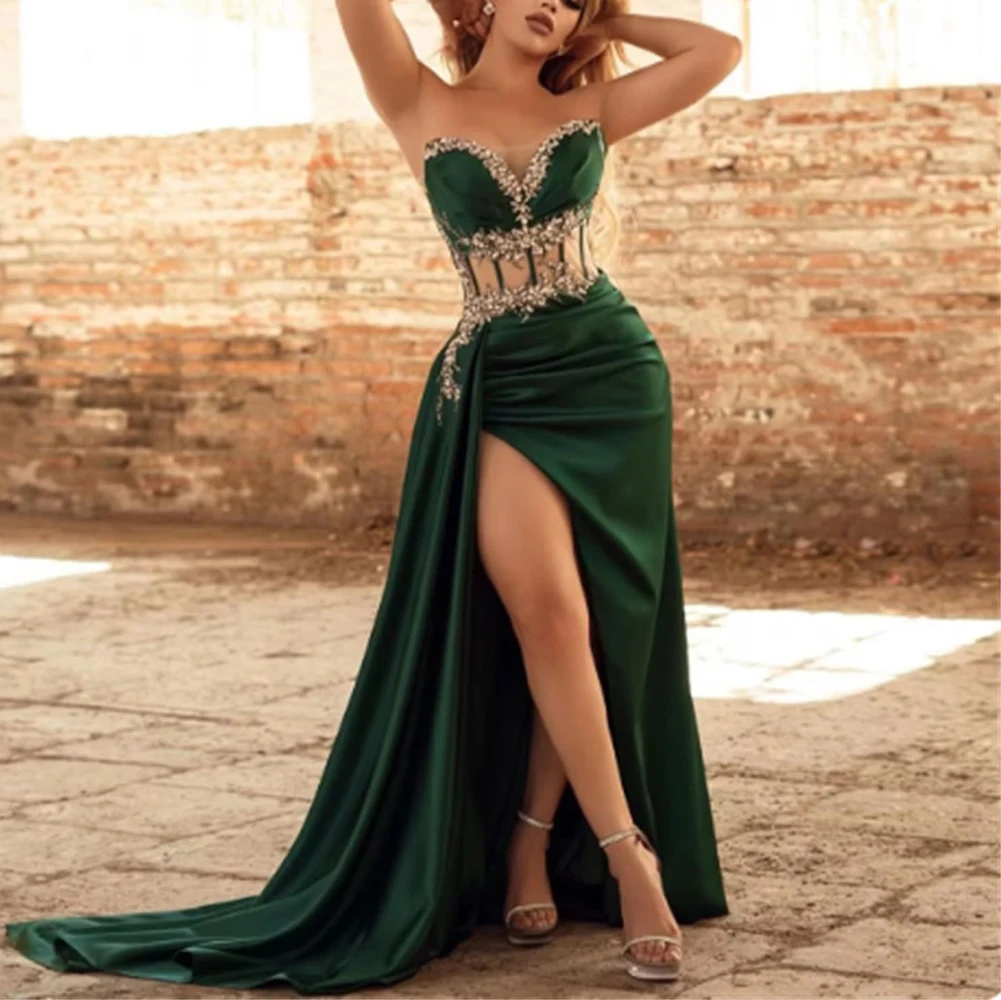 مثير حورية البحر ارتفاع الجانب الشق الطابق طول فساتين السهرة الحبيب الديكور قبالة الكتف الساتان فساتين حفلات مخصصة