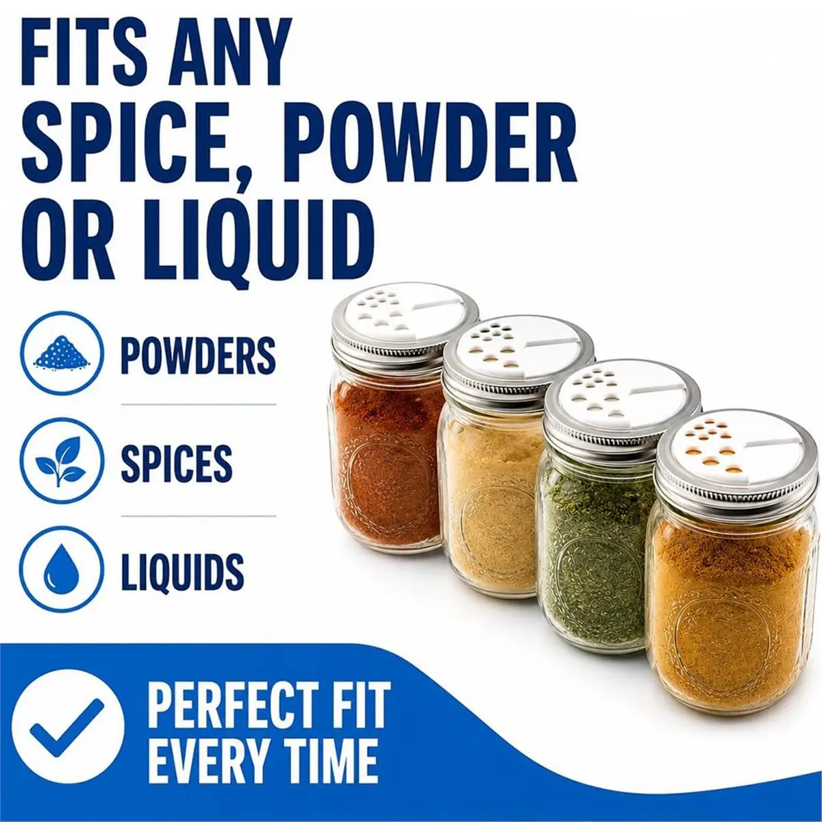 4 Pack Adjustable Jars Spice Shaker Lids Seasoning Jar Lids Refillable Spice Dispenser Tops