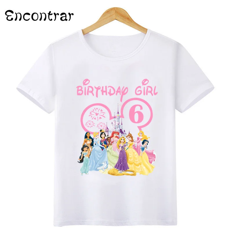 Disney Princess Graphic Birthday Girl Kids T shirt età 1 2 3 4 5 6 7 8 9 anni vestiti per ragazze Party Kawaii Baby T-shirt, HKP2698