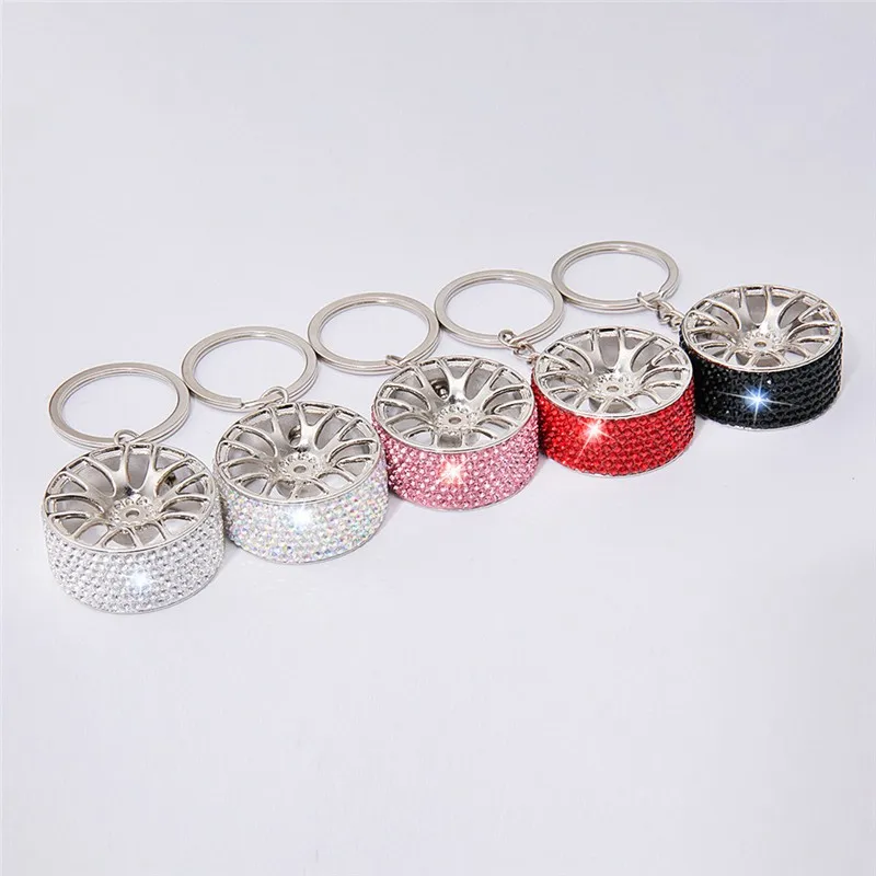 Crystal Rhinestone Alphabet Keyring Initial Creative Wheel Key Ring Chain Unisex Hub Rim Model Car Key Chain Keyring Gift