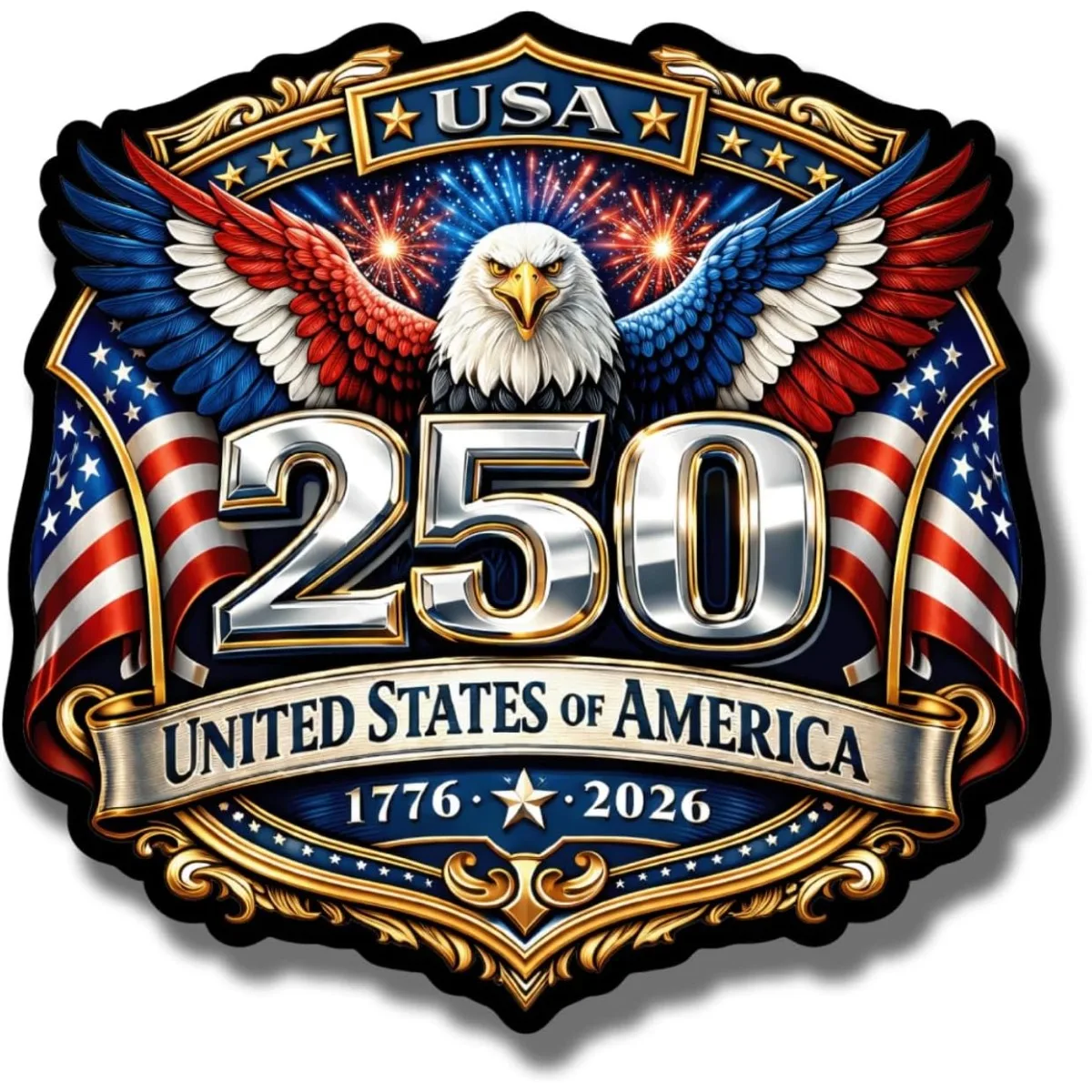 250th Anniversary of The Founding of The United States Magnets - 2-Pack, for Trucks, Cars, SUVs, and Refrigerators