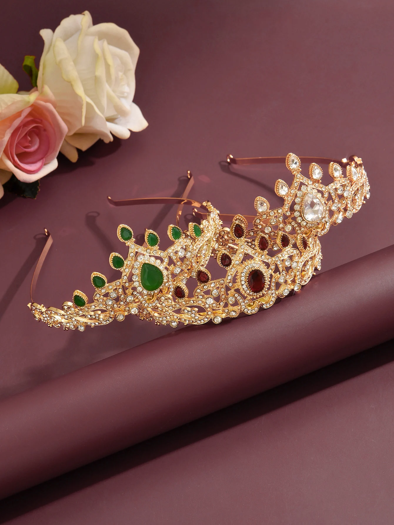 

Exquisite Golden Rhinestone Bridal Crown Teardrop Crystal Inlaid Wedding Tiara Party Pageant Head Jewelry for Brides