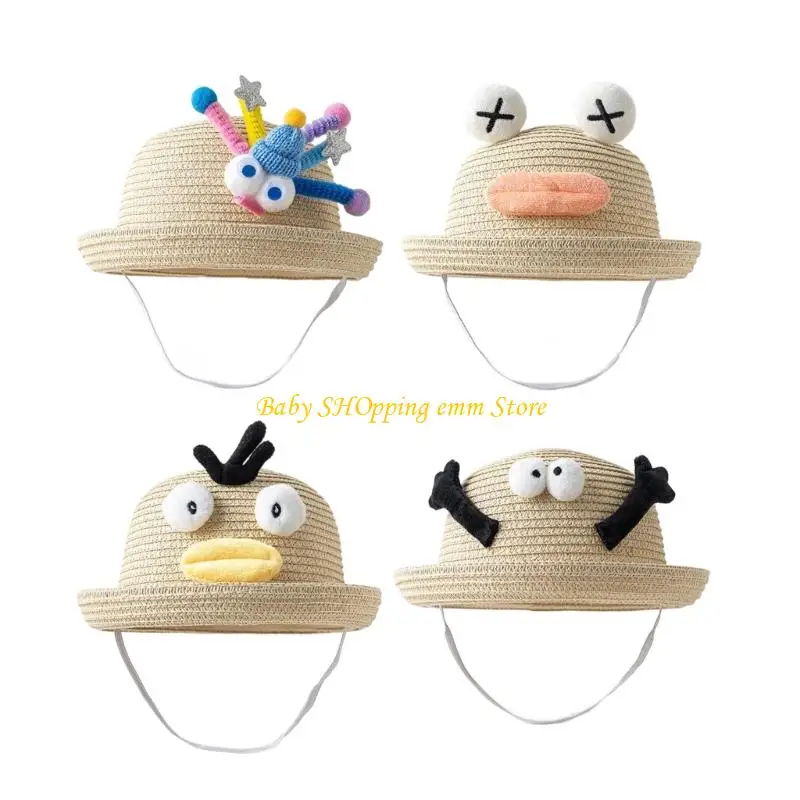 

23GD Kids Straw Sun Hat Handmade Baby Fisherman Caps with Lovely Feature Fashionable