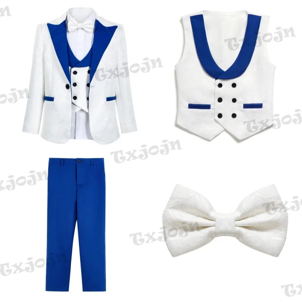 Fashionable Boys Slim Fit Suits 4 Pieces For Award Ceremony Royal Blue Casual Child Suit Set Wedding Ring Bearer Outfit 3-14Y