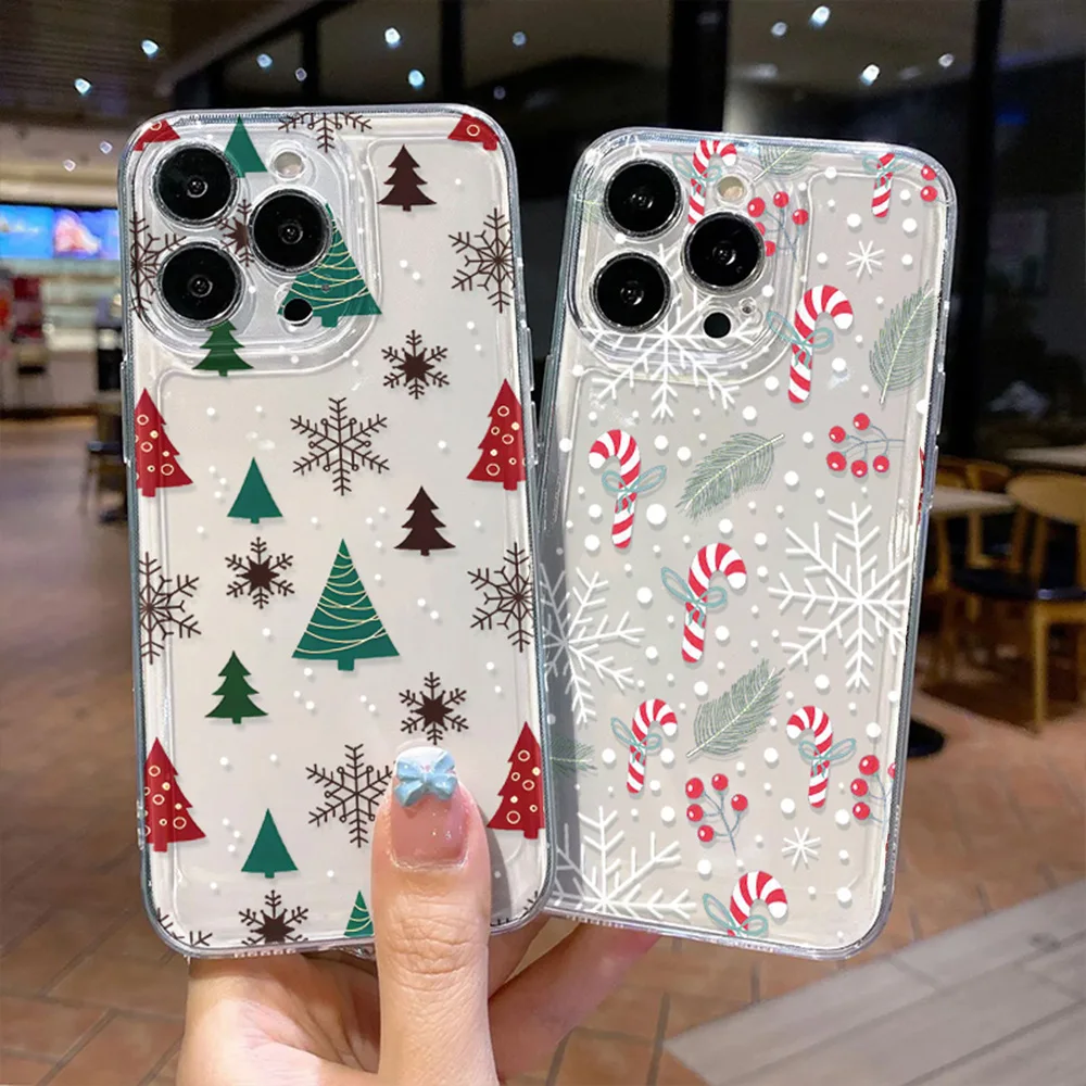 

New Year Christmas Tree Snowflake Pattern Phone Case For Xiaomi Redmi Note 13 Pro 12 11 10 9 8 14C 13C 12C 10C 9A 8T Clear Cover
