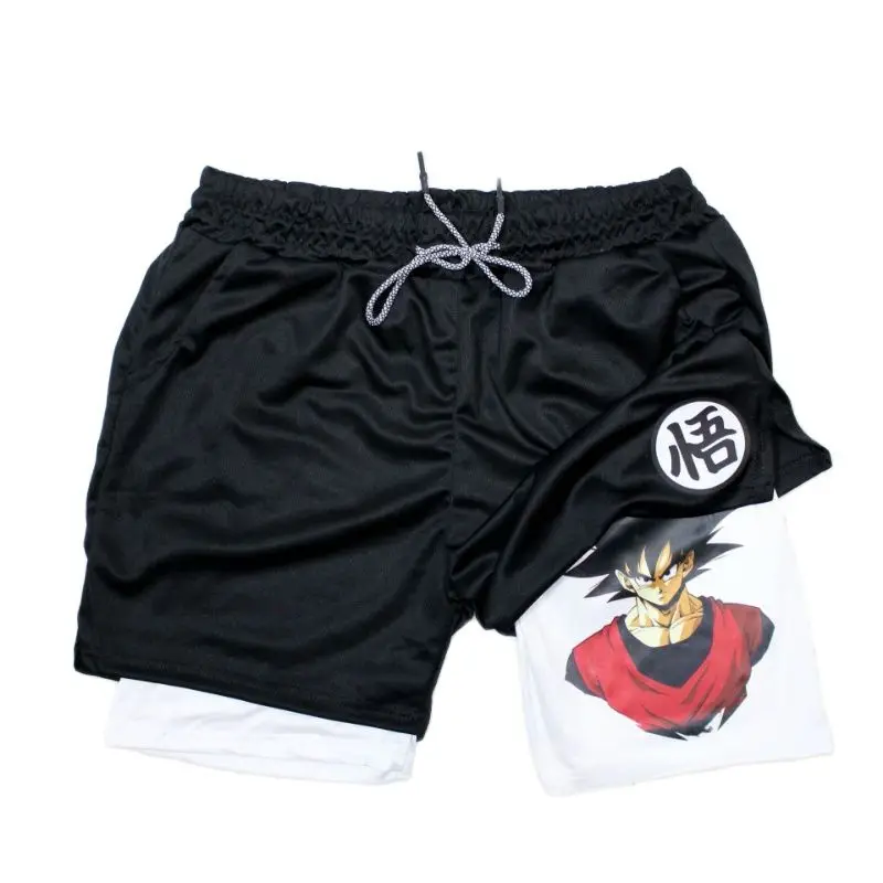 Dragon Ball Sport Shorts Men Sportswear Double Deck Training Gym Fitness Summer 2 in 1 Beach Homme Jogging Running Shorts Gifts