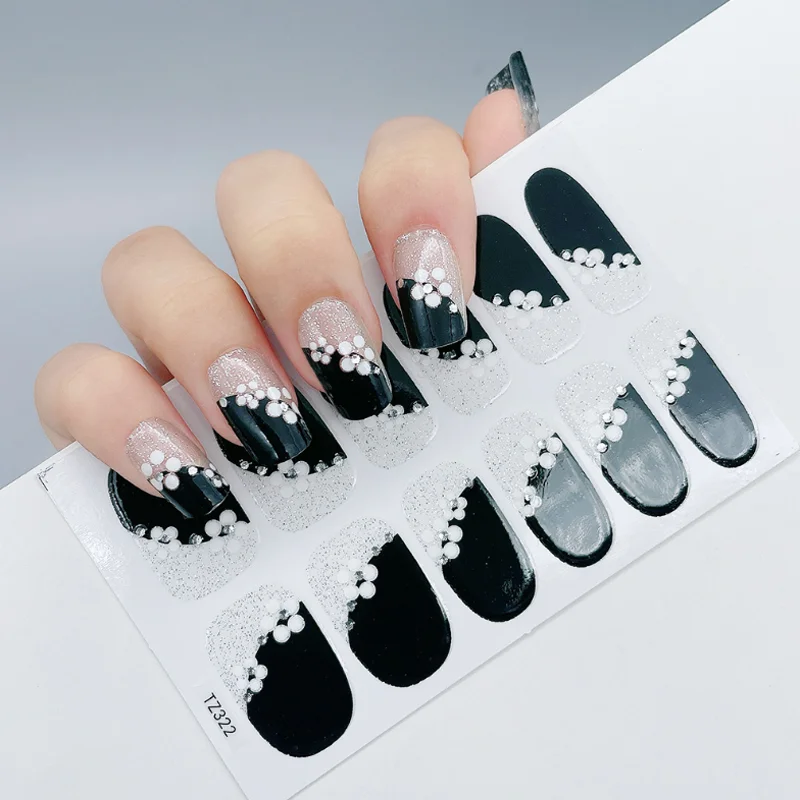 Black White Checkered Nail Stickers French Full Cover Adhesive Nail Polish Wraps DIY Creative Manicure Tools Pegatinas Para Uñas