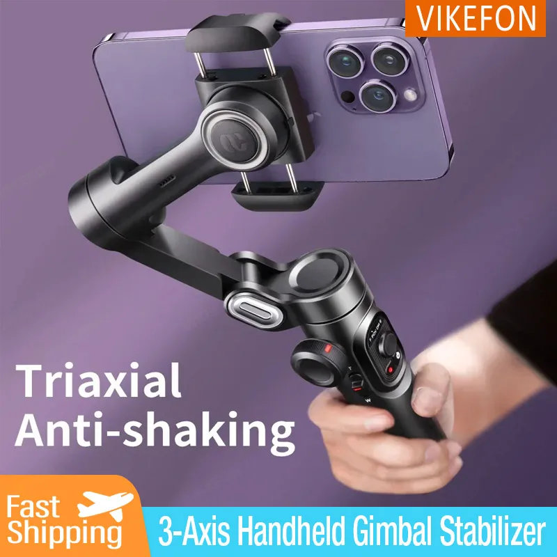 VIKEFON 3-Axis Handheld Gimbal Stabilizer for Smartphone with Fill Light for iPhone Android Face Tracking Tiktok Vlog Smart XE