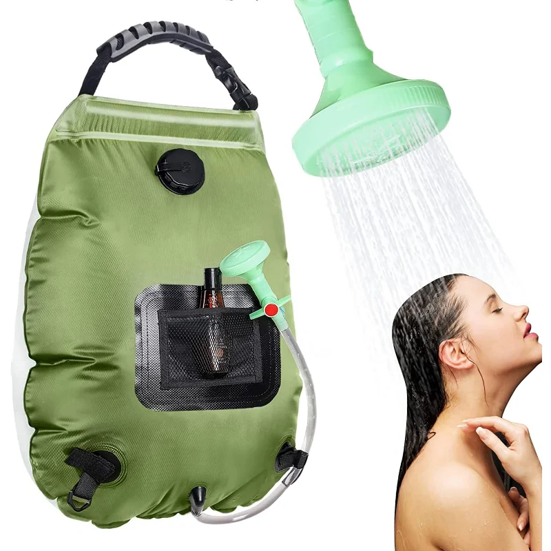 

20L Solar Heating Shower Bag with Removable Hose and On-Off Switchable Shower Head, Compact Camping Shower, 5 Gal