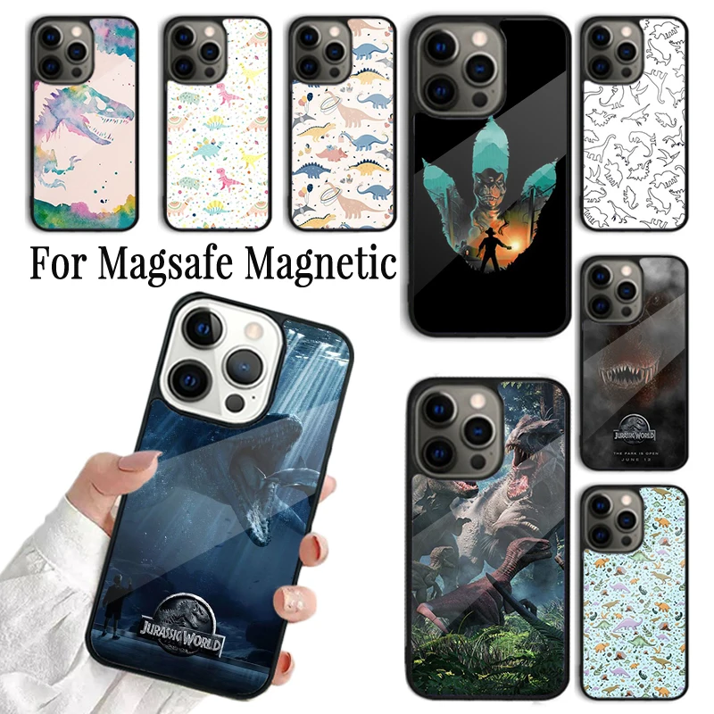 Phone Case For iPhone 16 15 14 13 12 Mini 11 Pro Max Plus Magsafe Magnetic Wireless Charging Cover Dinosaur T-Rex Triceratops