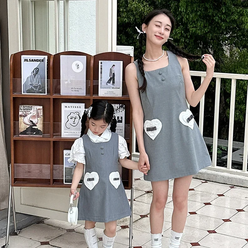 Mommy and Daughter Equal Outfits Summer Mother Baby Girls Matching White Short Sleeve Blouse and Sleeve Dress Sets Women Dresses