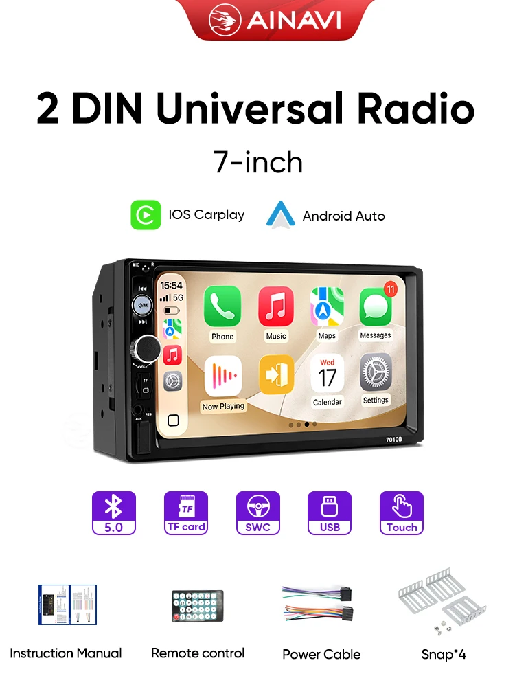 AINAVI Autoradio 2 Din Multimedia Videospeler Carplay Android Auto Linux Universeel 7 Inch 2 din Android Navigatie Autostereo - afbeelding 2