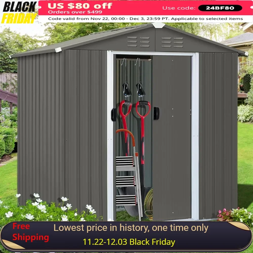 6 X 4 FT Outdoor Storage Shed with Sliding Door, Galvanized Metal Sheds, Outdoor Storage Shed